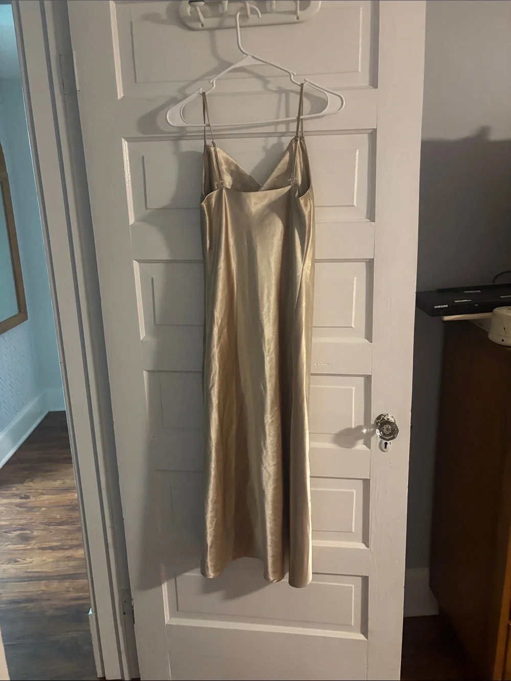 Birdie Grey Simple Gold Metallic Slip Dress - Picture 2 of 4